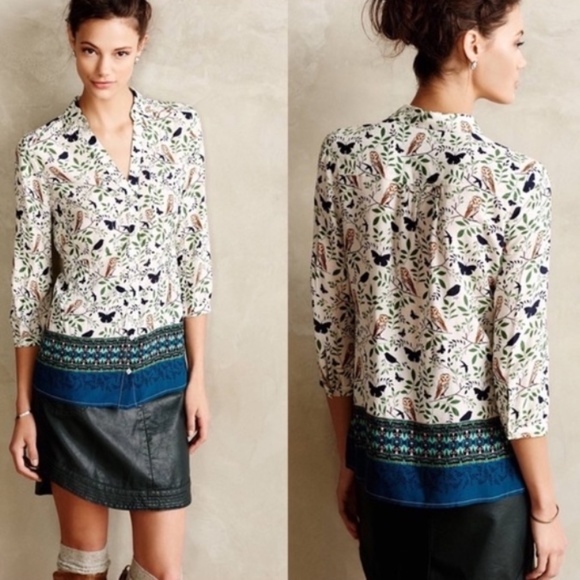 Anthropologie Tops - Anthropologie MAEVE Woodland Walk Owl Top Blouse